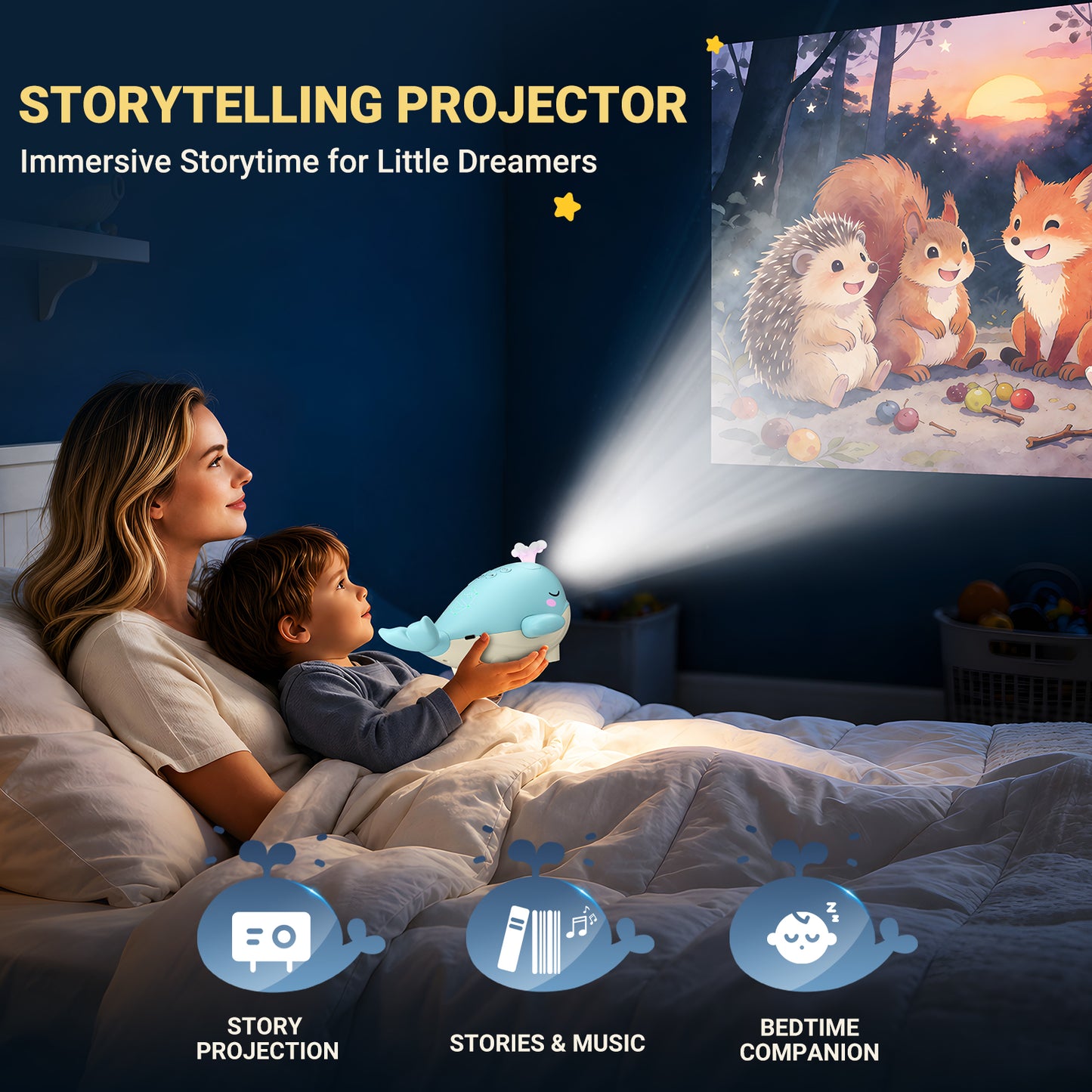 Kids Story Projector with 30 Story Cards, Projector for Kids Ages 3-7, Screen-Free Storytelling Device with Remote, Adjustable Stand, Portable Rechargeable, 160+ Audio Tracks, Gift for Boys Girls