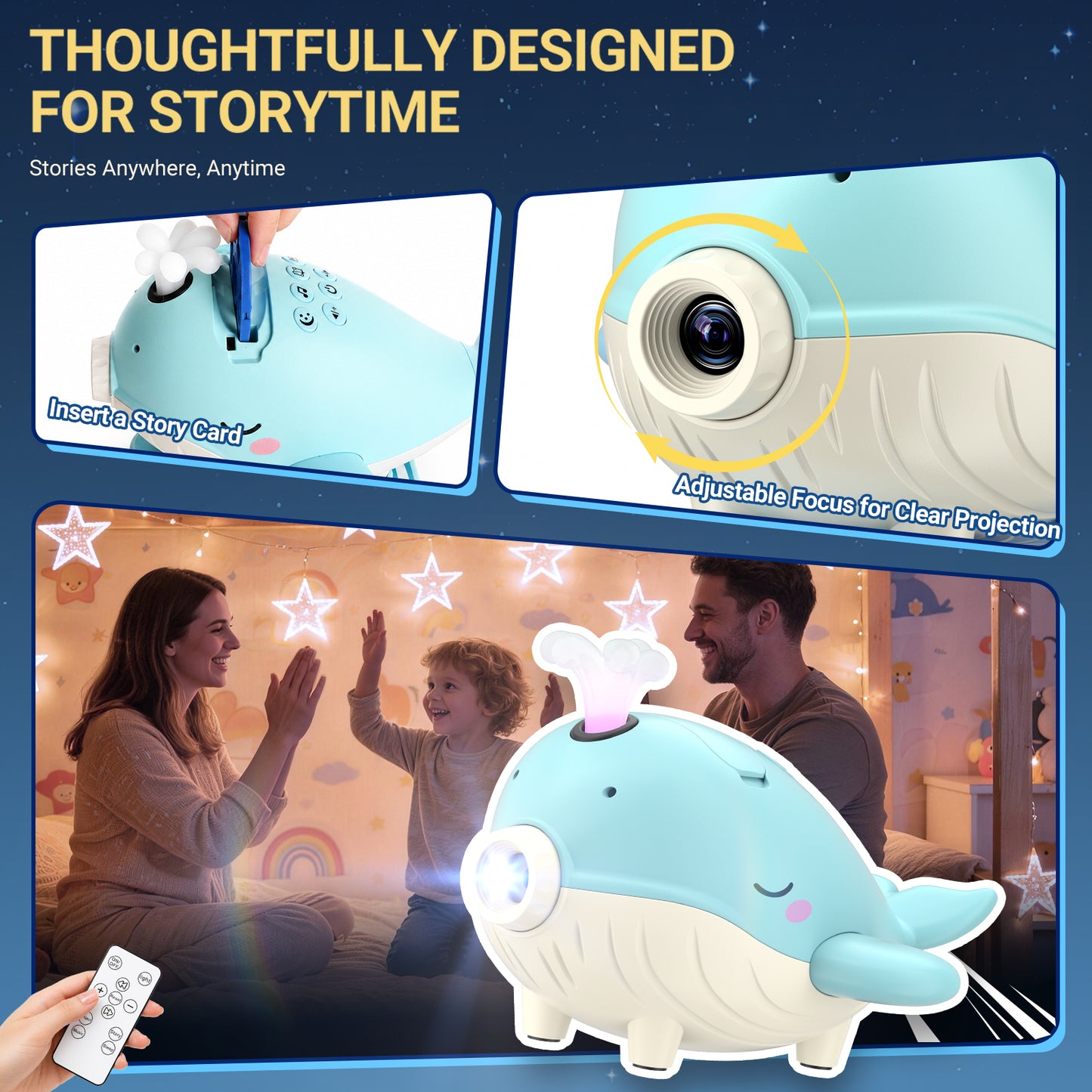 Kids Story Projector with 30 Story Cards, Projector for Kids Ages 3-7, Screen-Free Storytelling Device with Remote, Adjustable Stand, Portable Rechargeable, 160+ Audio Tracks, Gift for Boys Girls
