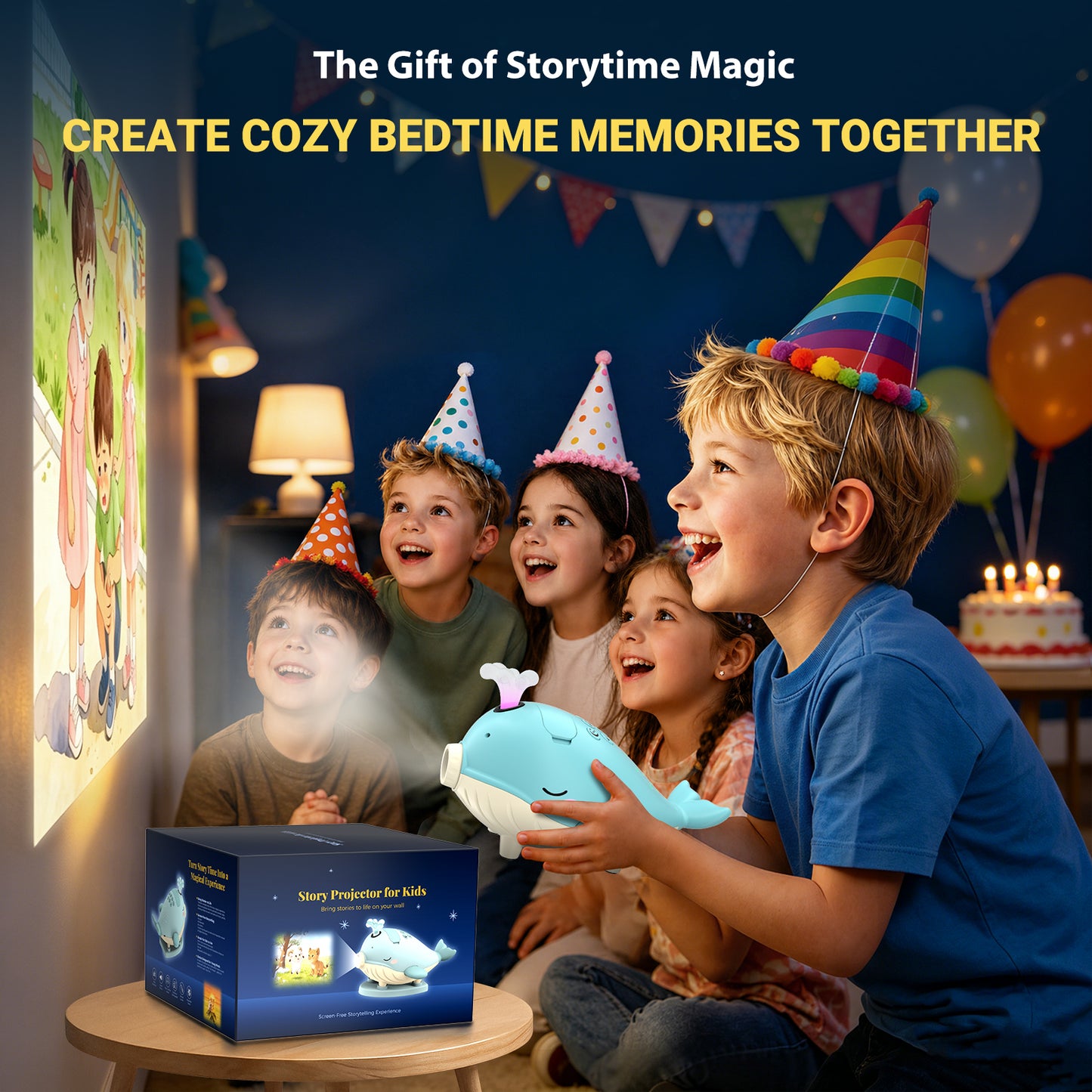 Kids Story Projector with 30 Story Cards, Projector for Kids Ages 3-7, Screen-Free Storytelling Device with Remote, Adjustable Stand, Portable Rechargeable, 160+ Audio Tracks, Gift for Boys Girls